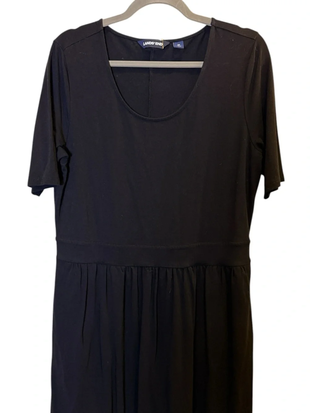 Lands' End Black Minimalist Midi Dress with Short Sleeves sz M